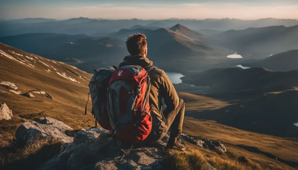 Una mochila solitaria en la cima de una montaña.